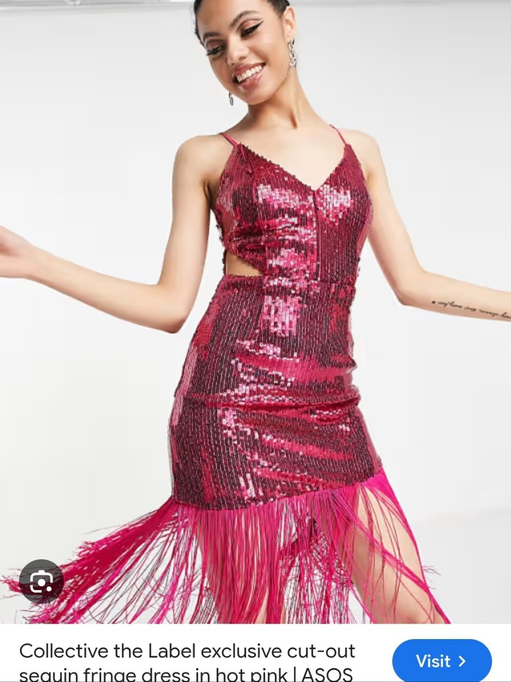 ASOS Hot Pink Sequin Fringe Cut-Out Mini Dress